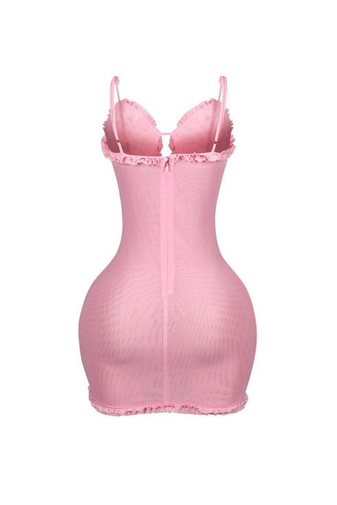 Elizabeth Mesh Tank Cutout Ruffle Mini Dress